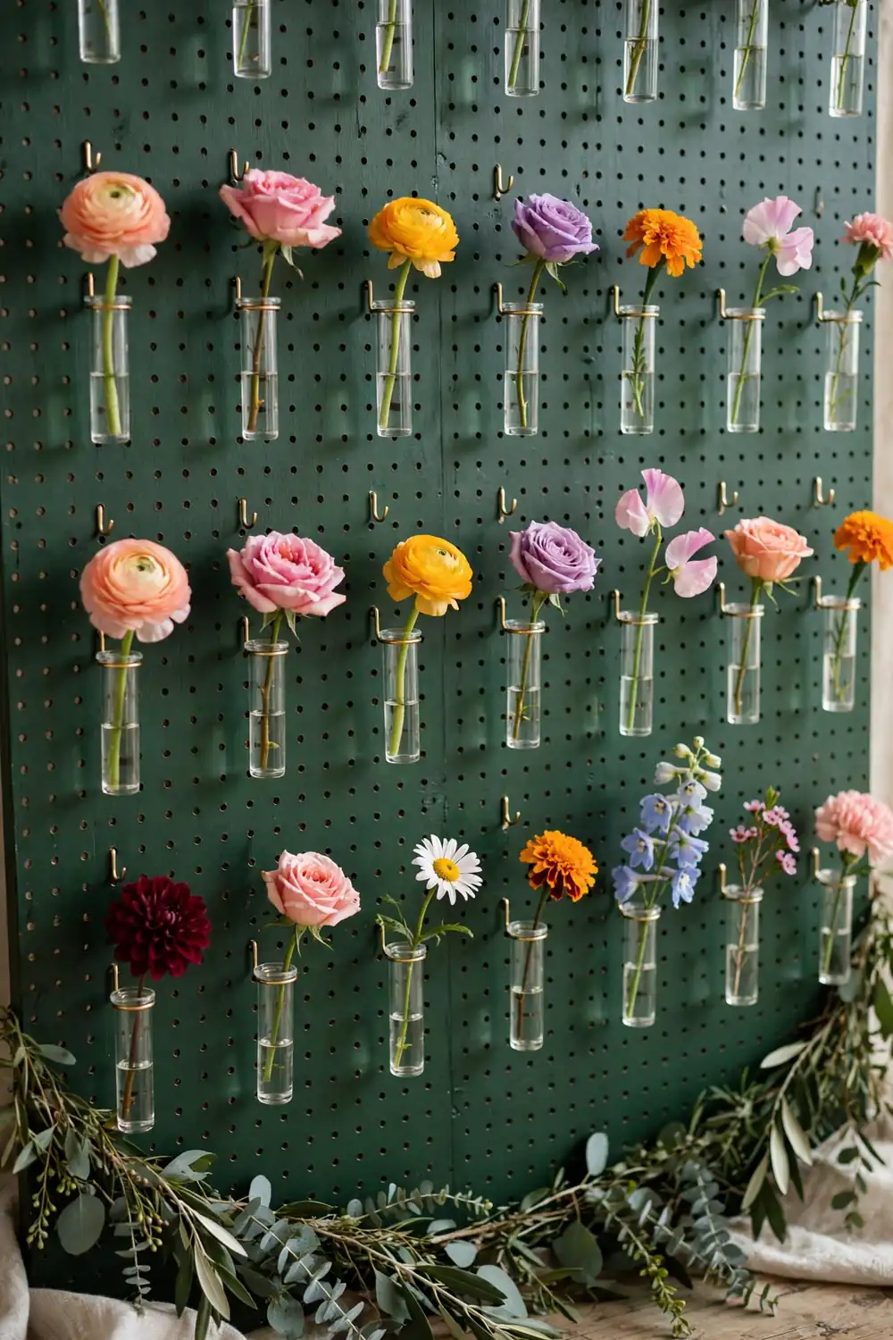 Bud vase pegboard wall