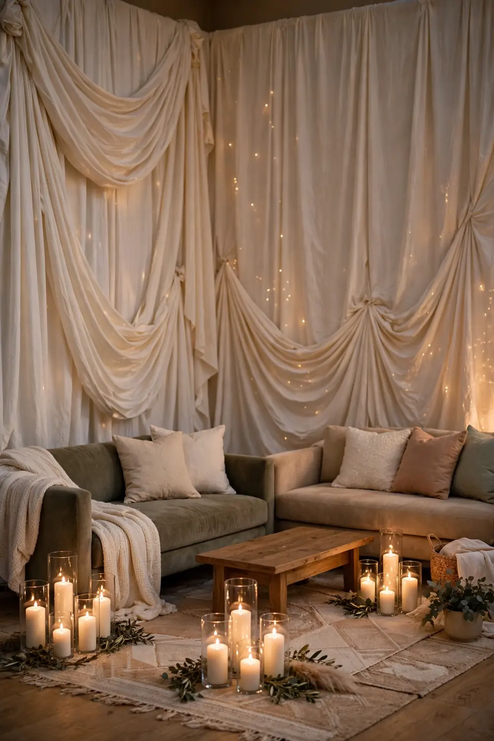Candlelit draped lounge corner