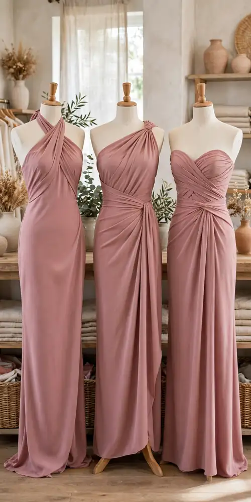 Convertible bridesmaid dresses tied differently