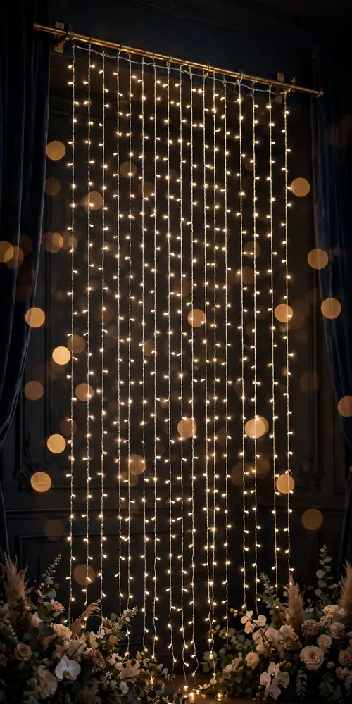 Curtain wall of warm fairy lights