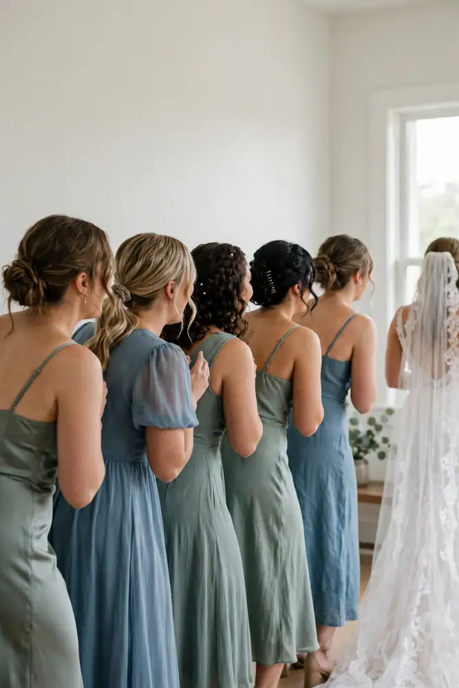 First look with bridesmaids