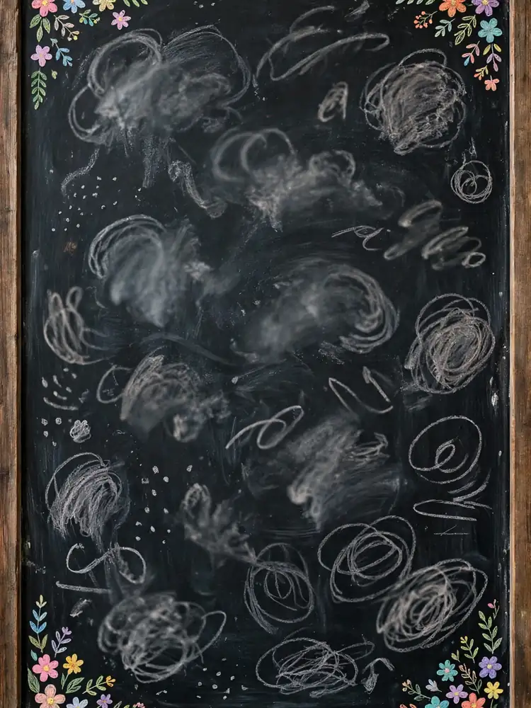Funny chalkboard wedding welcome sign with doodles