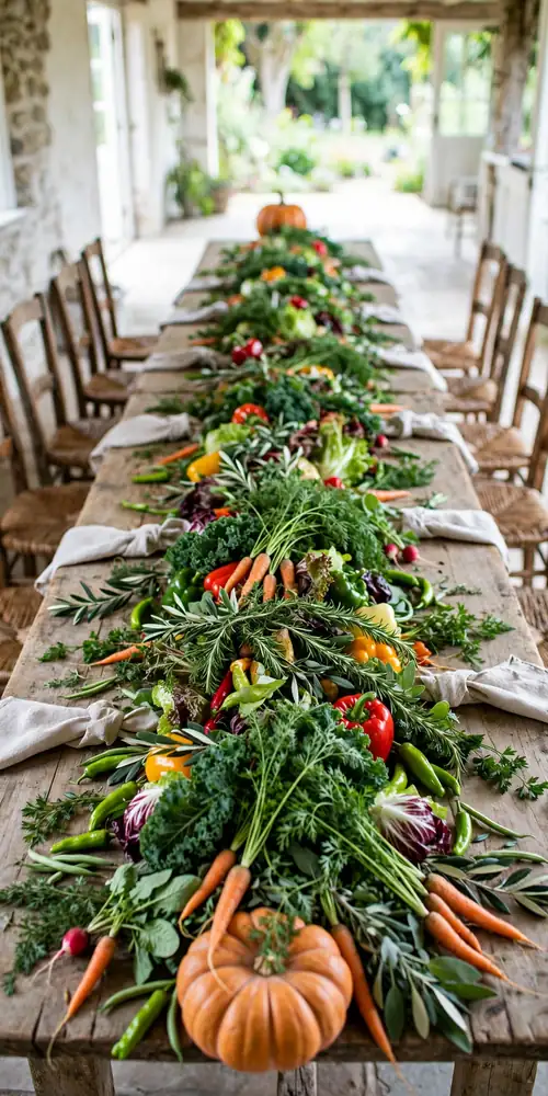 Harvest vegetable runner on a farmhouse table