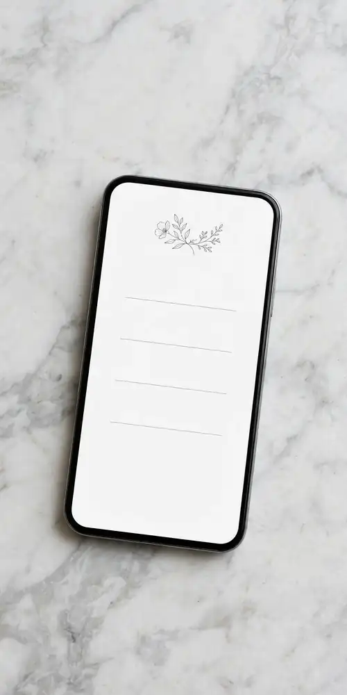 Smartphone showing minimalist abstract wedding e-vite card design
