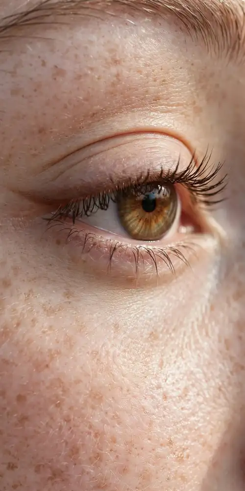 Close-up of open eye with soft brown winged eyeliner