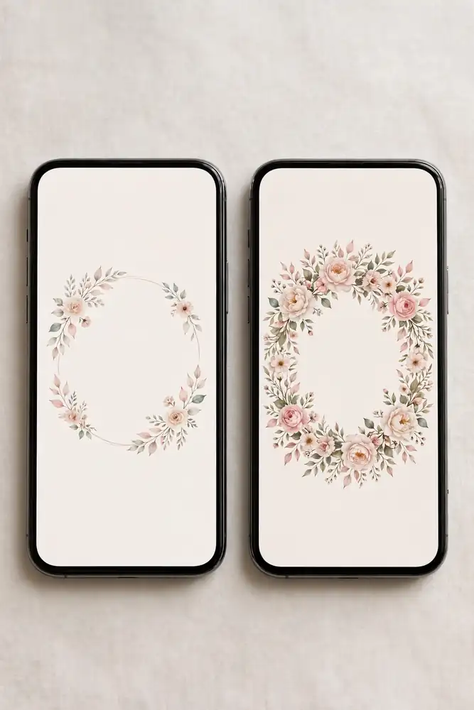 Two smartphones showing matching abstract save-the-date and invitation designs
