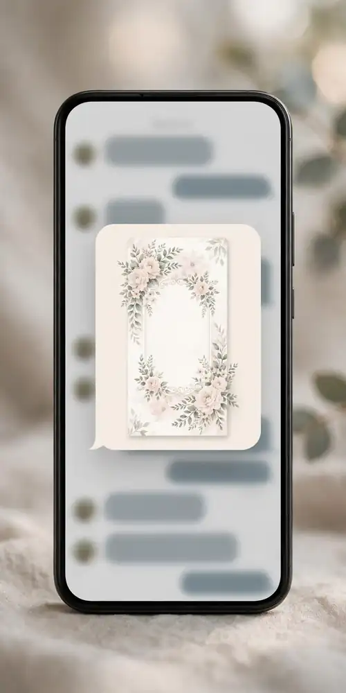 Smartphone showing wedding invitation card inside a messaging app chat