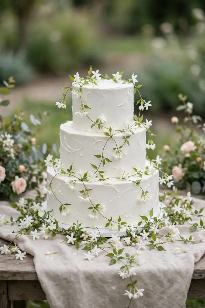 Wedding cake with trailing jasmine vines