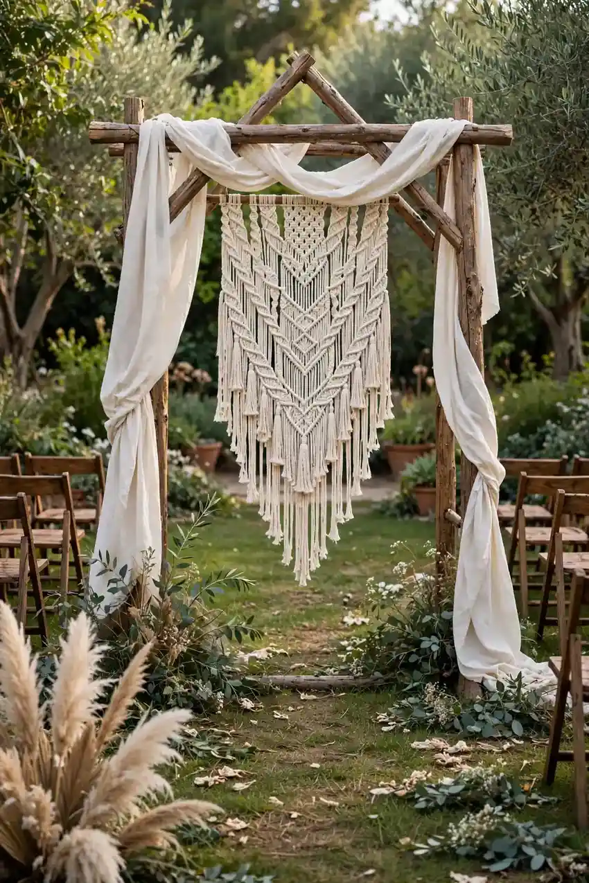 Macrame and linen ceremony arch