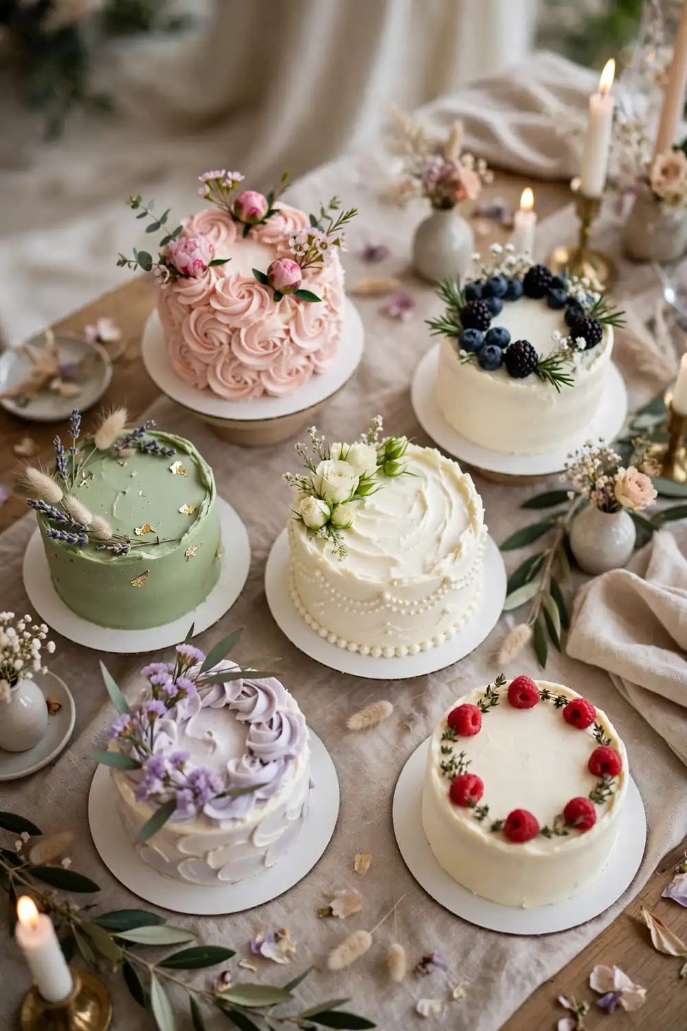 Mini wedding cakes for each reception table