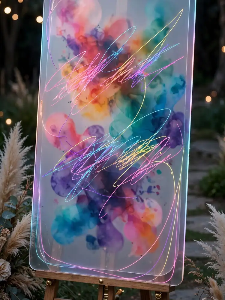 Party-style wedding welcome sign with schedule