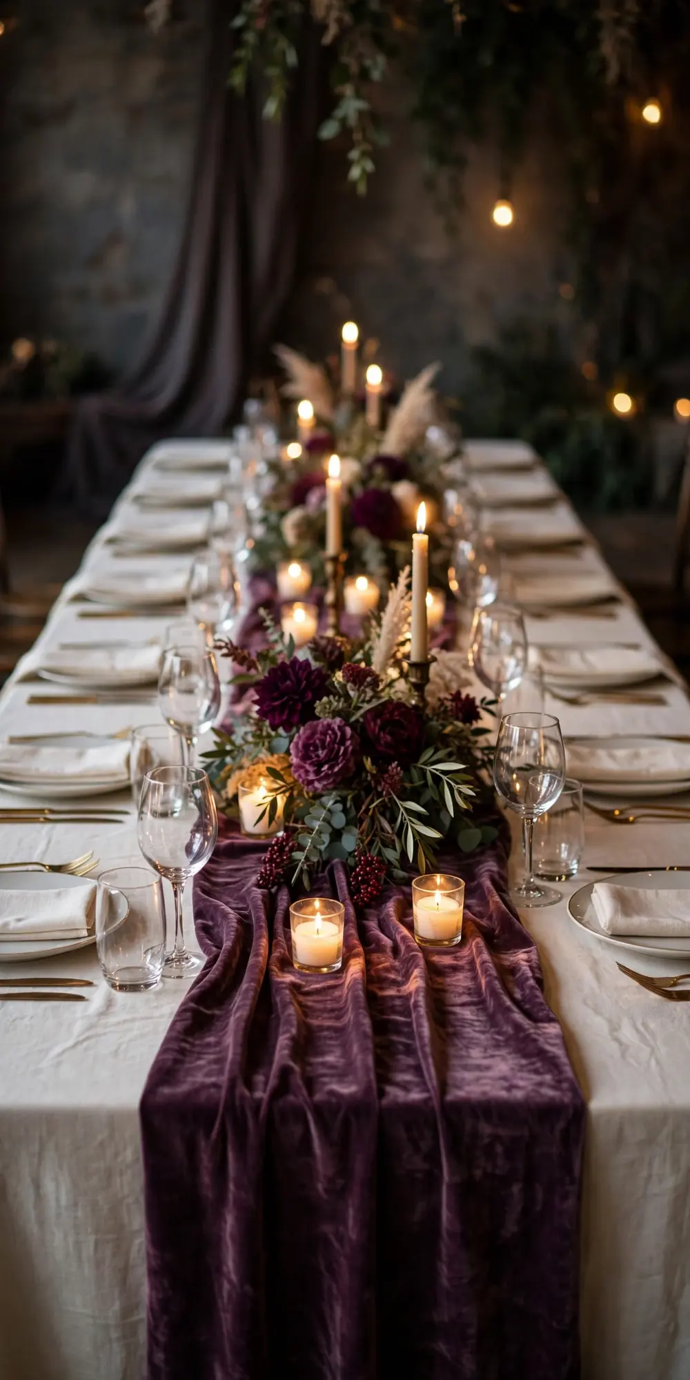 Plum velvet table runners