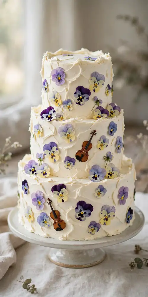 Wedding cake with pressed edible flowers