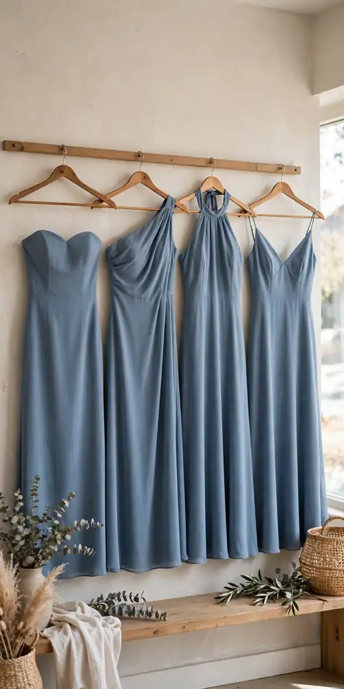 Same color bridesmaid dresses with different necklines