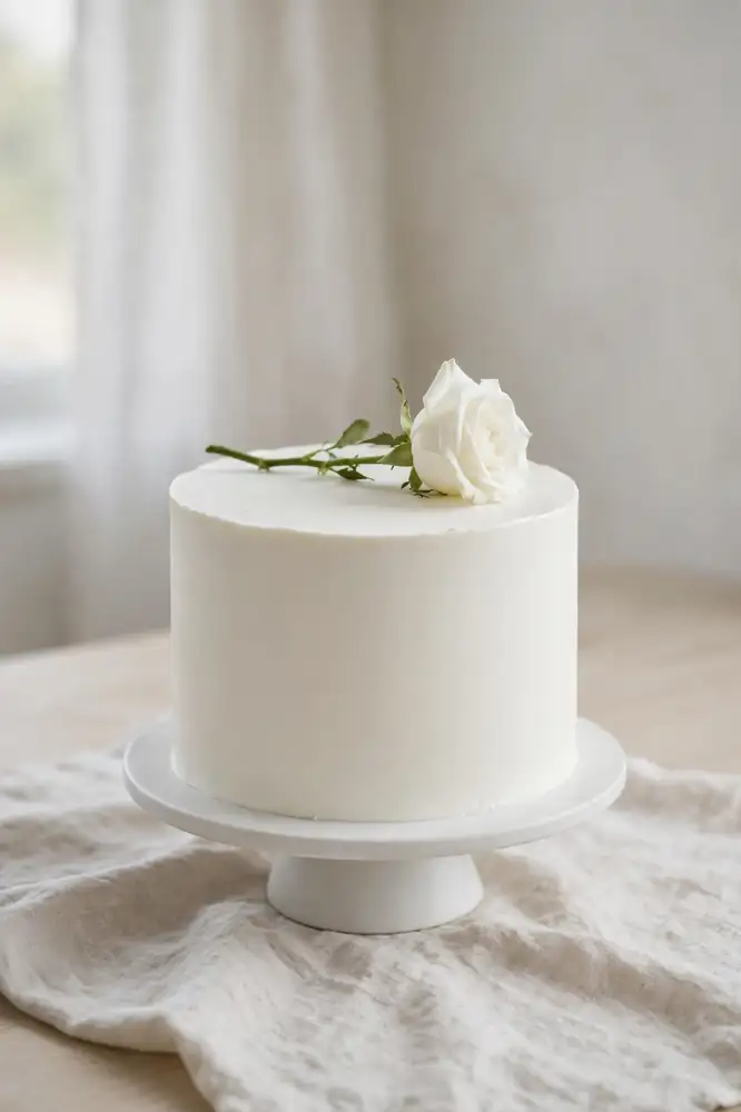 Minimalist cake with a single rose stem