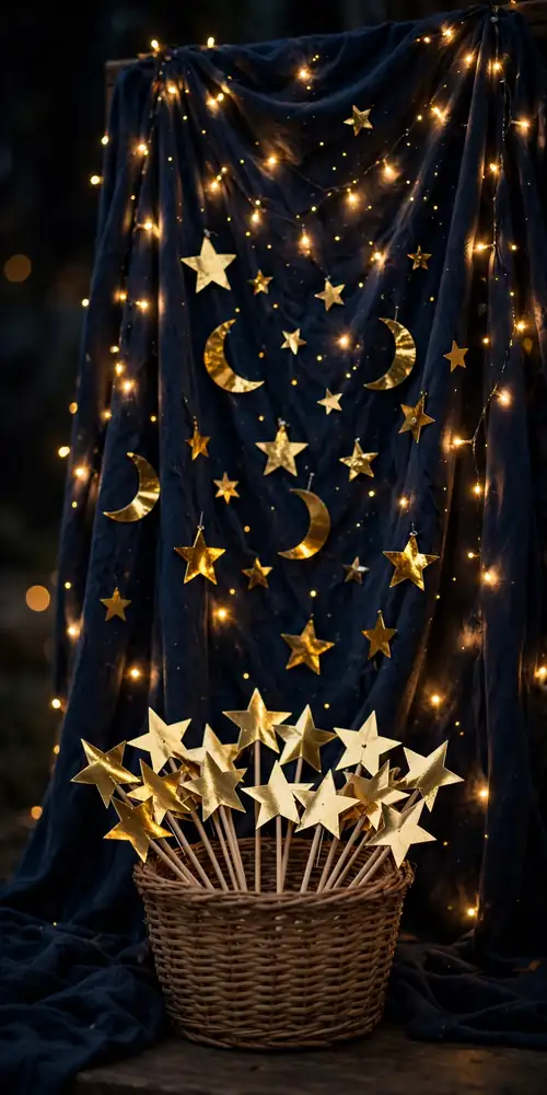 Starry fairy light photo booth wall