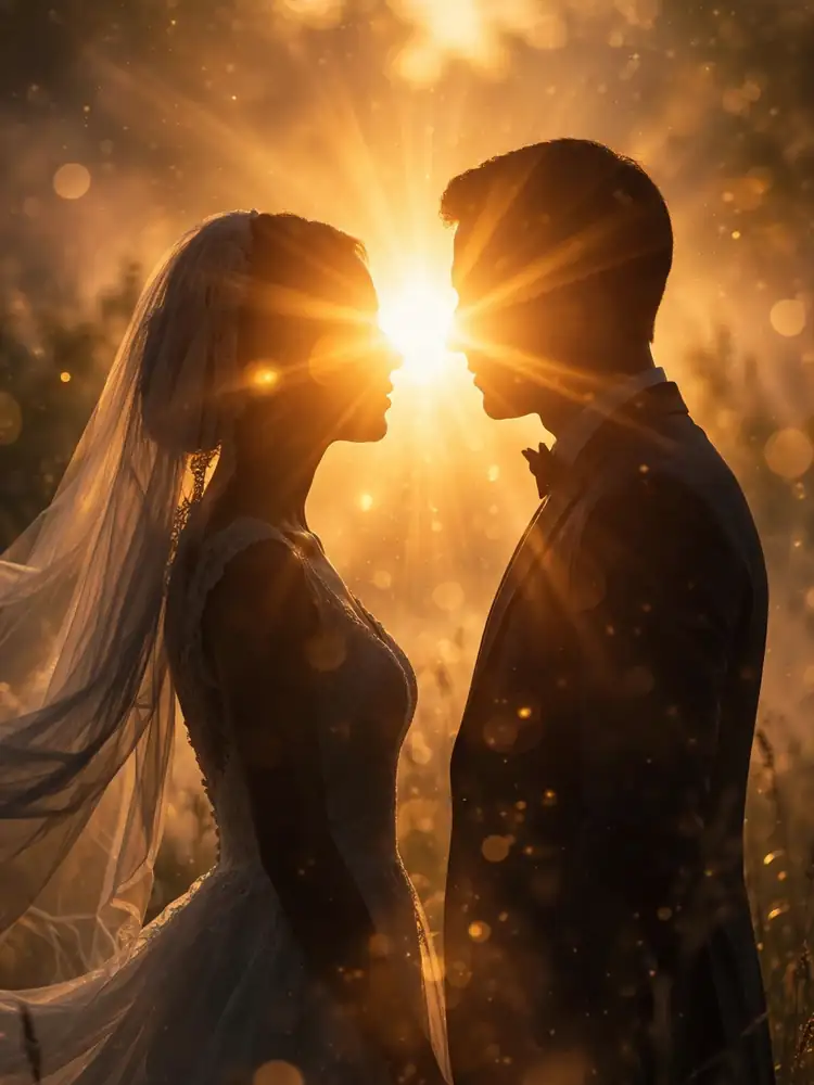 Sun flare between the couple at sunset