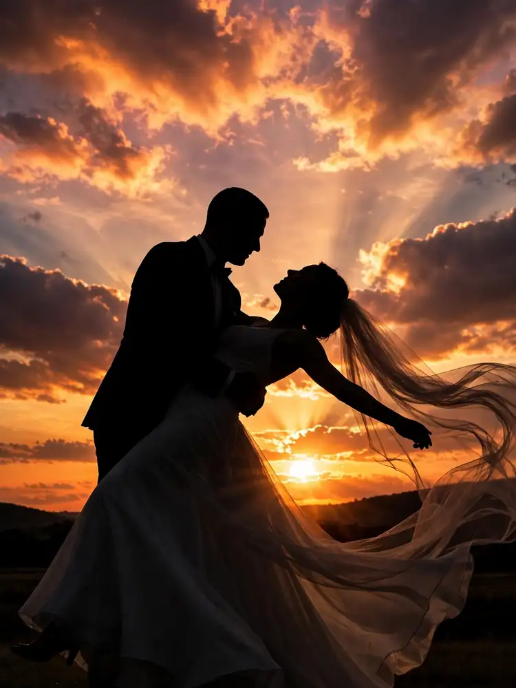 Sunset dip wedding pose