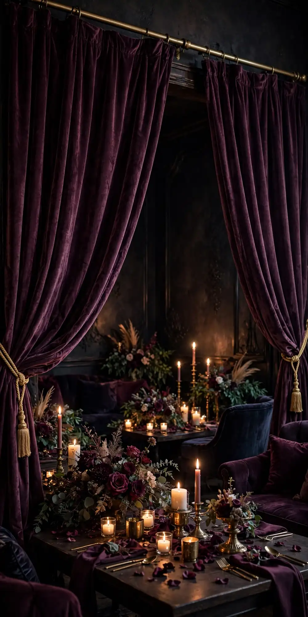 Plum velvet curtain backdrop