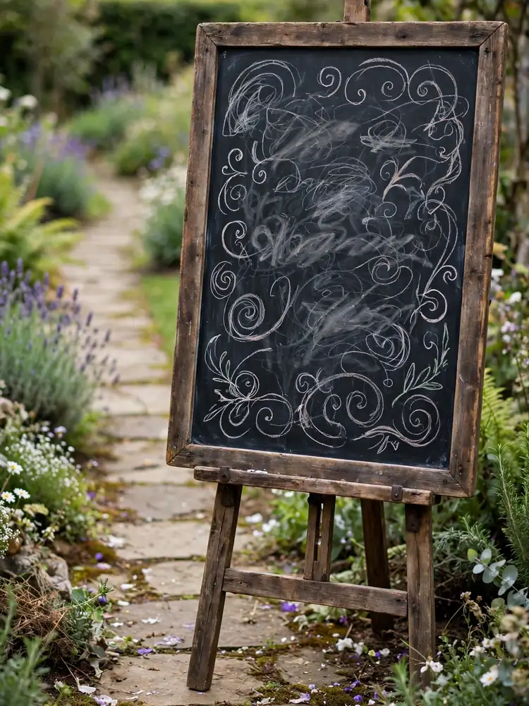 Casual chalkboard wedding welcome sign on easel